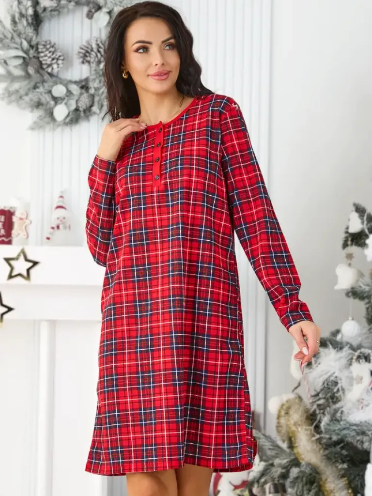 Sale Bawełniana nocna koszula damska w kratkę Piżamy