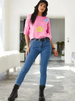 Online Bawełniane jeansy damskie zwężane Jeansy