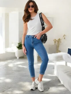 Outlet Bawełniane jeansy damskie zwężane Jeansy