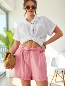 Clearance Bawełniane krótkie spodenki damskie Szorty|Krótkie Spodenki