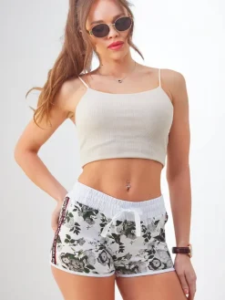 Clearance Bawełniane krótkie spodenki damskie w wiosenne kwiaty Szorty|Krótkie Spodenki