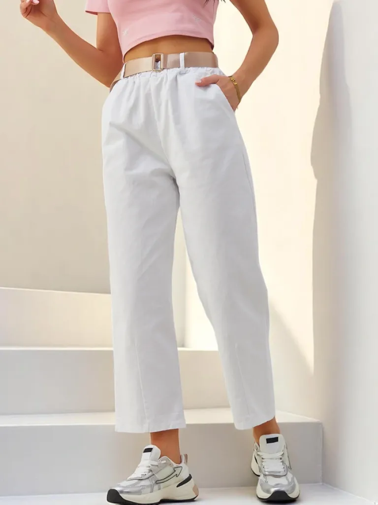 Best Bawełniane proste spodnie damskie materiałowe Spodnie Materiałowe