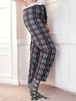 Clearance Bawełniane świąteczne spodnie damskie od piżamy w kratę Spodnie Materiałowe|Piżamy