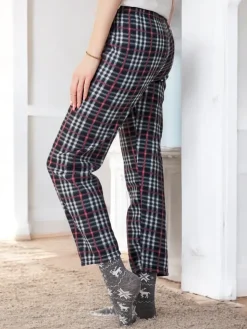 Clearance Bawełniane świąteczne spodnie damskie od piżamy w kratę Spodnie Materiałowe|Piżamy