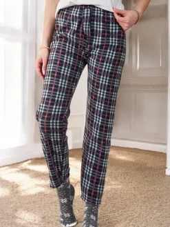 Clearance Bawełniane świąteczne spodnie damskie od piżamy w kratę Spodnie Materiałowe|Piżamy