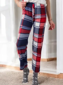 Clearance Bawełniane świąteczne spodnie damskie od piżamy w kratę Spodnie Materiałowe|Piżamy