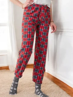 Best Bawełniane świąteczne spodnie damskie od piżamy w kratę Spodnie Materiałowe|Piżamy