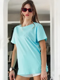 Best Bawełniany damski t-shirt casual z okrągłym dekoltem Bluzki / Koszule / Koszulki