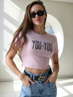 Bawełniany damski crop top z napisem Bluzki / Koszule / Koszulki