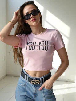 Bawełniany damski crop top z napisem Bluzki / Koszule / Koszulki