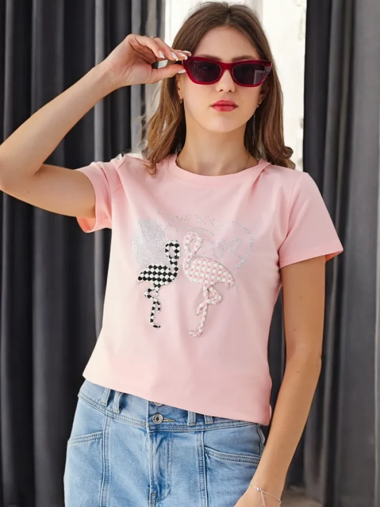 Bawełniany damski t-shirt Flaming Love Bluzki / Koszule / Koszulki