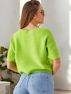 Best Bawełniany damski krótki sweter w motylki Swetry