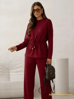 New Bawełniany Damski komplet a'la sweterkowy prążkowany Damskie Komplety Damskie