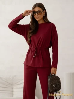 New Bawełniany Damski komplet a'la sweterkowy prążkowany Damskie Komplety Damskie