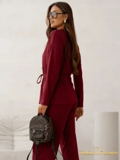 New Bawełniany Damski komplet a'la sweterkowy prążkowany Damskie Komplety Damskie