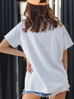 Bawełniany damski t-shirt casual z dekoltem V Bluzki / Koszule / Koszulki