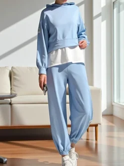 Clearance Bawełniany damski komplet z koszulową wstawką Damskie Komplety Damskie