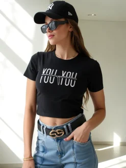 Bawełniany damski crop top z napisem Bluzki / Koszule / Koszulki