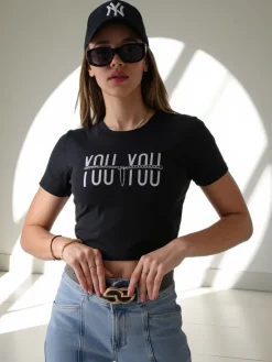 Bawełniany damski crop top z napisem Bluzki / Koszule / Koszulki