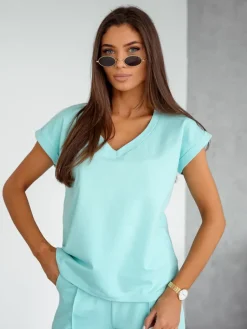 Online Bawełniany damski komplet casualowy z krótkim rękawem Damskie Komplety Damskie