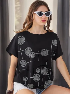 Best Bawełniany damski t-shirt z printem Bluzki / Koszule / Koszulki