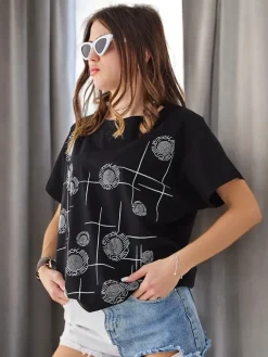 Best Bawełniany damski t-shirt z printem Bluzki / Koszule / Koszulki