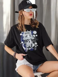 Best Bawełniany damski t-shirt z printem Bluzki / Koszule / Koszulki