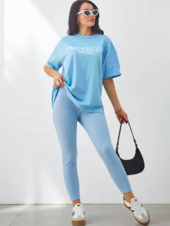 Bawełniany damski komplet z krótkim rękawem i legginsami Damskie Komplety Damskie