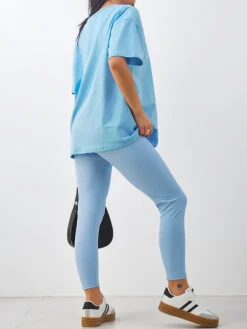 Bawełniany damski komplet z krótkim rękawem i legginsami Damskie Komplety Damskie