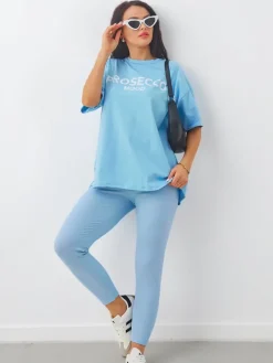 Bawełniany damski komplet z krótkim rękawem i legginsami Damskie Komplety Damskie