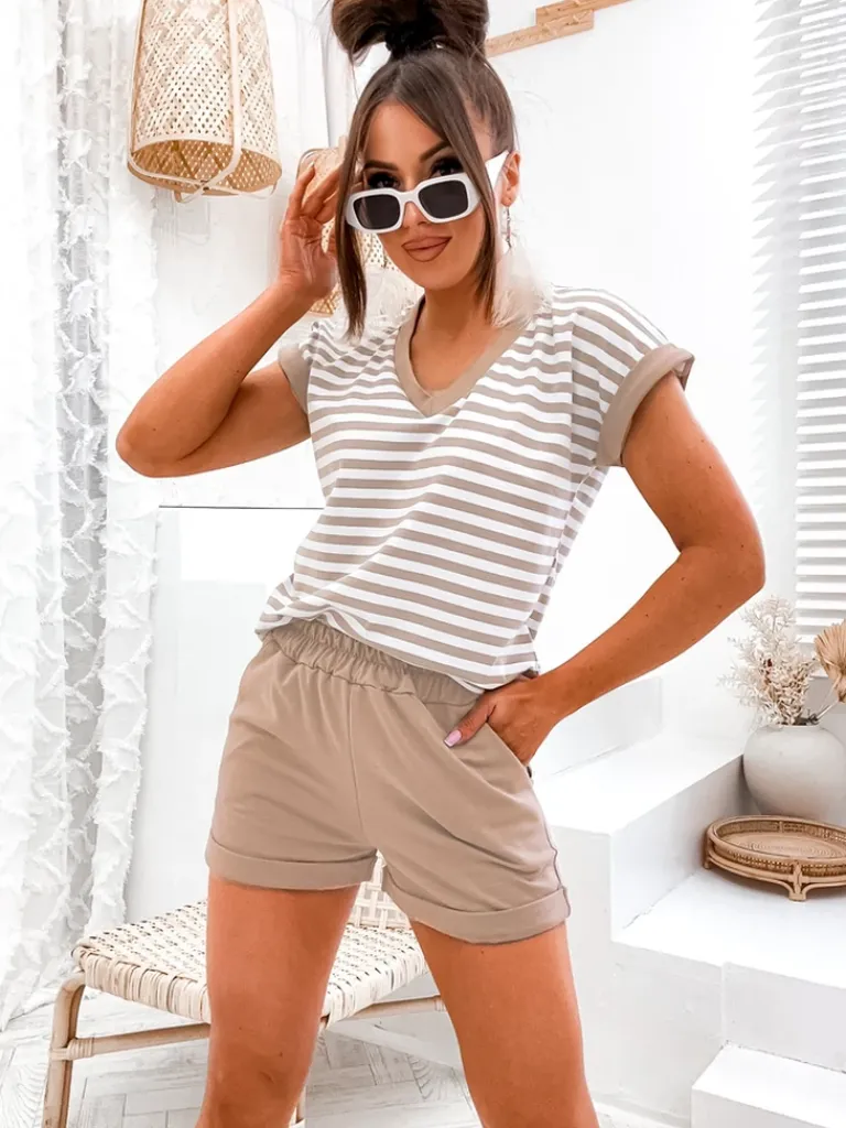 Best Bawełniany komplet damski w paski Damskie Komplety Damskie