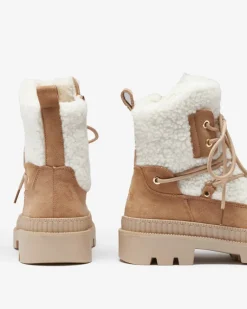 Online Beżowe botki damskie typu trapery z kożuszkiem Getatsa Trapery|Botki Z Delikatnym Ociepleniem