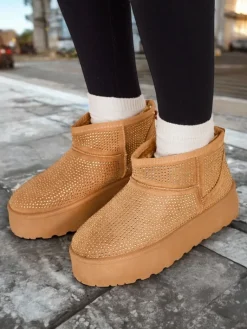 Sale Beżowe buty a'la śniegowce damskie Corob Śniegowce|Botki Z Grubym Ociepleniem