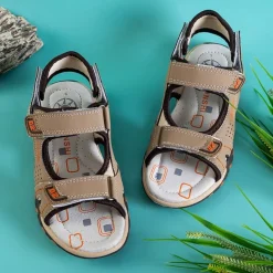 Clearance Beżowe chłopięce sandały na rzepy Mediu Chłopięce