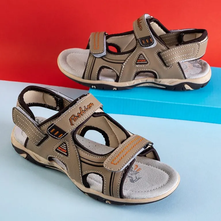 Beżowe chłopięce sandały na rzepy Monekin Chłopięce