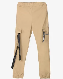 Online Beżowe damskie spodnie bojówki z paskiem Spodnie Cargo