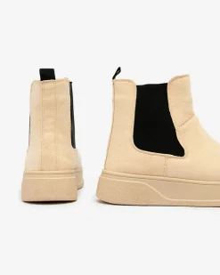 Beżowe damskie botki a'la śniegowce Uteris Botki Z Delikatnym Ociepleniem|Botki Na Platformie