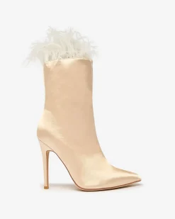 Hot Beżowe damskie botki z piórkami Wenelika Szpilki|Botki Bez Ocieplenia