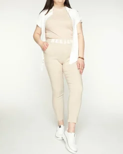 Clearance Beżowe damskie spodnie materiałowe z napisem PLUS SIZE Plus Size|Spodnie Materiałowe