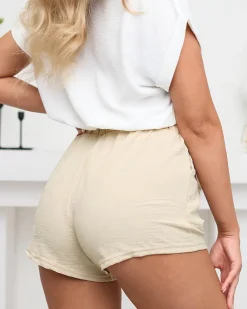 Discount Beżowe damskie krótkie spodenki z kieszeniami Szorty|Krótkie Spodenki