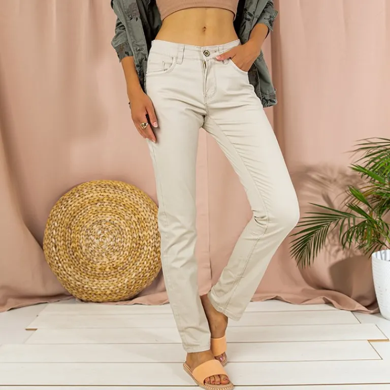 Best Beżowe damskie proste spodnie Plus Size|Spodnie Materiałowe