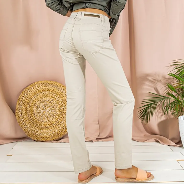 Best Beżowe damskie proste spodnie Plus Size|Spodnie Materiałowe