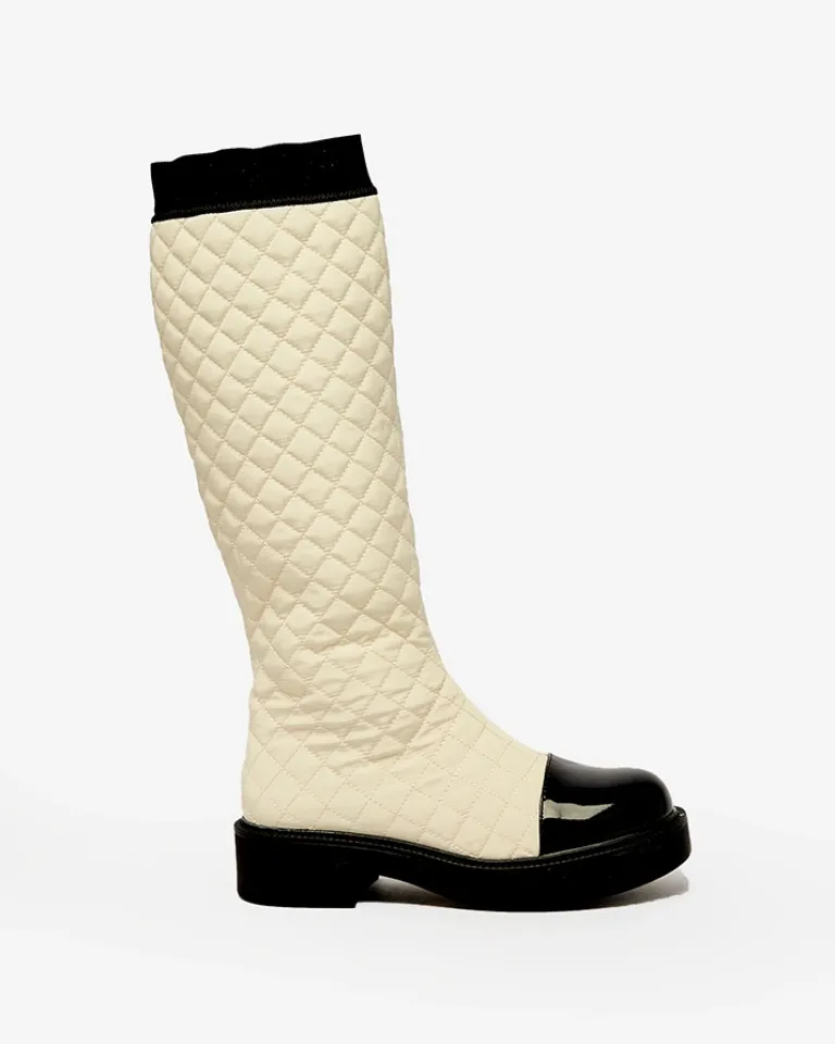 Hot Beżowe damskie kozaki pikowane Ataeb Kozaki Na Płaskim Obcasie|Kozaki Z Ociepleniem