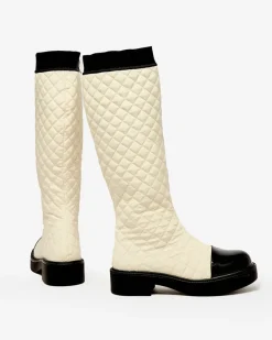 Hot Beżowe damskie kozaki pikowane Ataeb Kozaki Na Płaskim Obcasie|Kozaki Z Ociepleniem