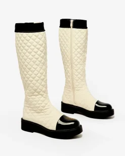 Hot Beżowe damskie kozaki pikowane Ataeb Kozaki Na Płaskim Obcasie|Kozaki Z Ociepleniem