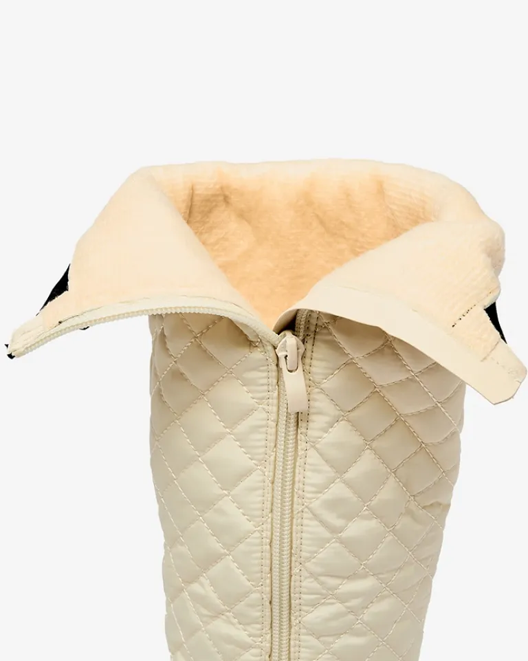 Hot Beżowe damskie kozaki pikowane Ataeb Kozaki Na Płaskim Obcasie|Kozaki Z Ociepleniem