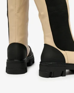 Best Beżowe damskie kozaki do połowy łydki Blyss Kozaki Na Płaskim Obcasie|Kozaki Bez Ocieplenia