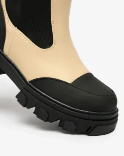 Best Beżowe damskie kozaki do połowy łydki Blyss Kozaki Na Płaskim Obcasie|Kozaki Bez Ocieplenia