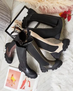 Best Beżowe damskie kozaki do połowy łydki Blyss Kozaki Na Płaskim Obcasie|Kozaki Bez Ocieplenia