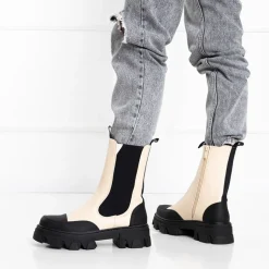 Clearance Beżowe damskie botki na masywnej podeszwie Rosidi Botki Z Delikatnym Ociepleniem|Botki Na Płaskim Obcasie